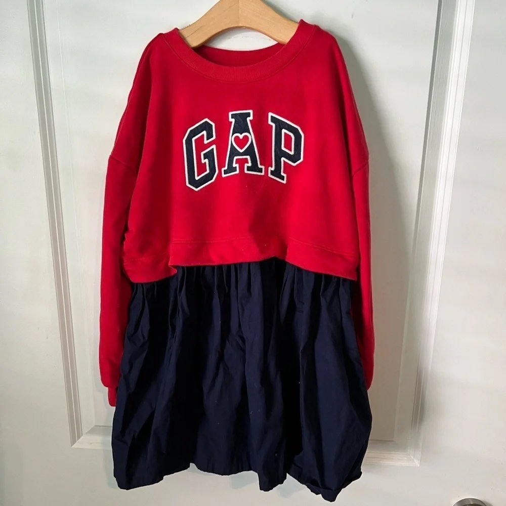 GIRLS Gap 2-in-1 Vintage Soft Sweatshirt Dress | Holiday| navy + red